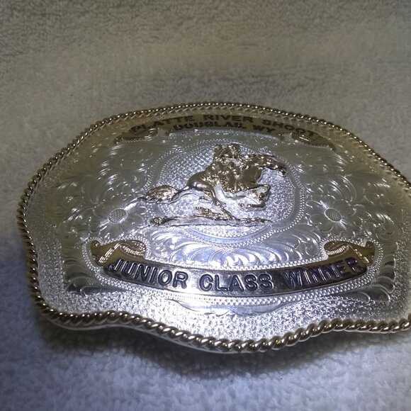 AQHA CMSA Cowboy Mounted Shooting Association Trophy Buckle Platte River Shoot - Picture 4 of 11